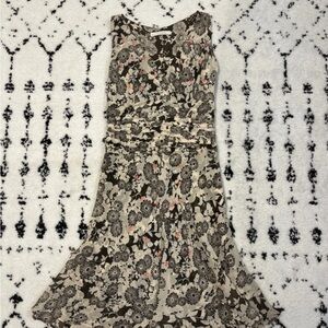 Vintage Nougat London Brown & Cream Floral Wrap Dress with Coral Accents